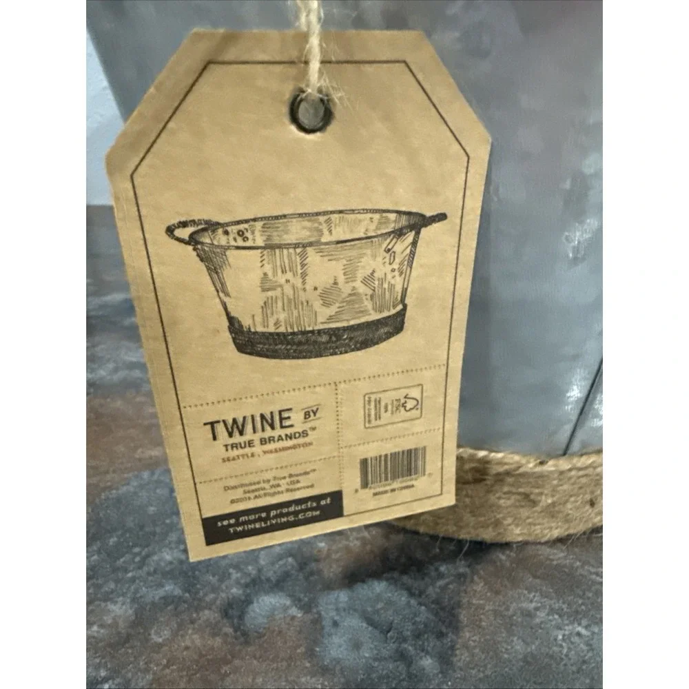 Seaside Galvanized Metal Beverage Tub Jute Rope Handles Farmhouse Ice Bucket